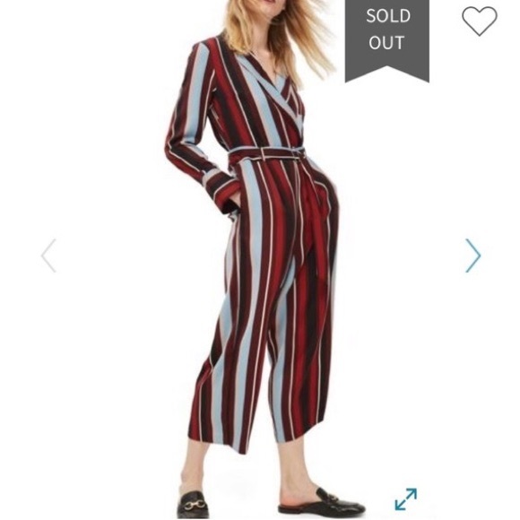 NEW TOPSHOP Striped Midi Jumpsuit Business Casual Straight Leg Ankle Pant 2 - Picture 3 of 9